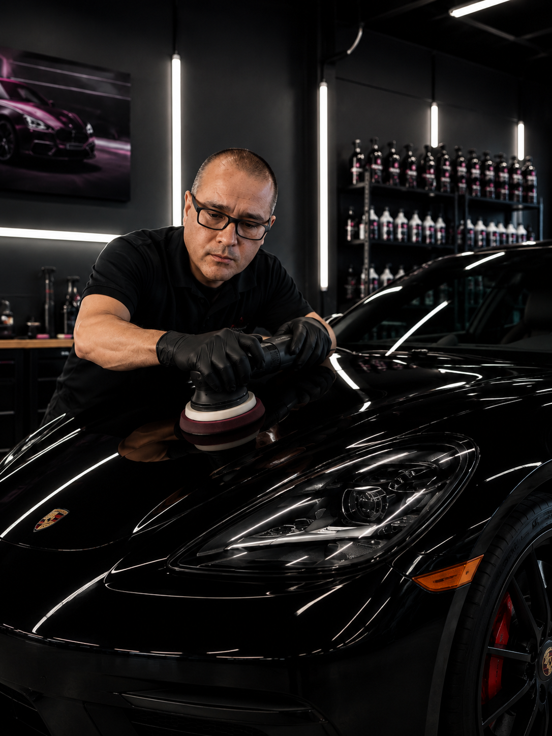 Nano Ceramic Pros technician applying protective coating to a supercar in Scottsdale