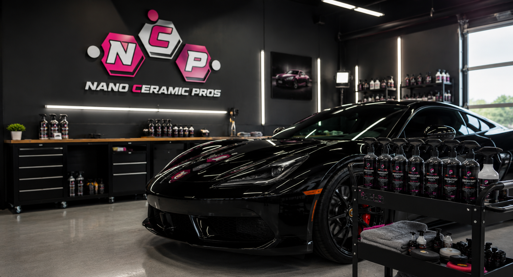 Nano Ceramic Pros technician applying protective coating to a supercar in Scottsdale